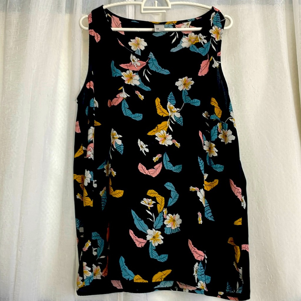 Anko Womens Tank Top Size 18 Navy Blue Pink Floral Sleeveless Round Neck
